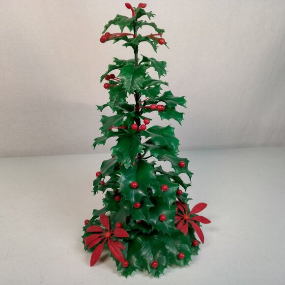 Vintage Noel Decorations Christmas Tree Holly Berry Foliage Plastic Kitchy 12" - Picture 6 of 14